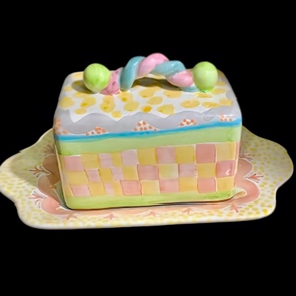 Vintage 1983 Mackenzie Childs Retired "Monet" Pattern Butter Dish- Unused & Rare - Picture 2 of 3